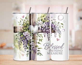Floral Cross Tumbler Wrap | Christian Sublimation Design (PNG)