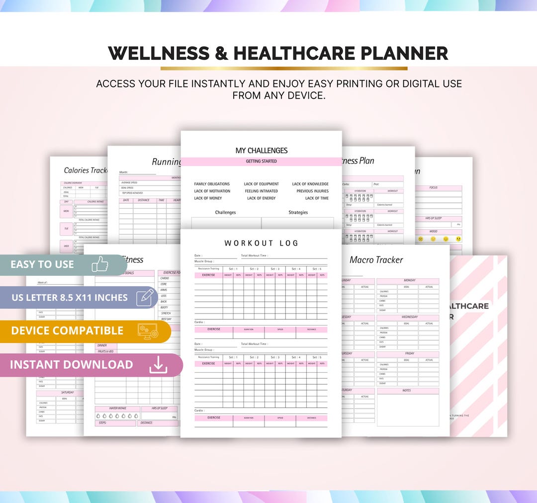 Wellness & Healthcare Planner – Printable Health Tracker Journal (PDF ...