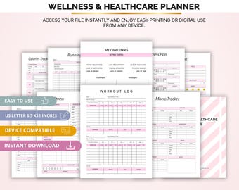 Wellness & Healthcare Planner – Printable Health Tracker Journal (PDF)