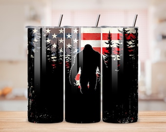 Bigfoot American Flag Tumbler Wrap | Sasquatch Sublimation Design (Digital Download)