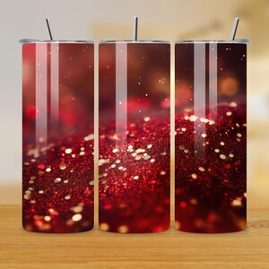 Red Glitter Tumbler Wrap PNG | 20oz Skinny Tumbler Wrap | Ruby Red Shimmer Sublimation Design PNG | Bokeh Tumbler Wrap | Digital Download
