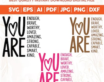 You Are Enough SVG PNG | Inspirational Affirmation Svg | Self Love SVG, Mental Health Quote | God Says You Are Svg | Christian Shirt Design