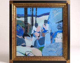 Gabriel Godard French Oil Painting: "La vie en bleu" - 1970s Modern Art