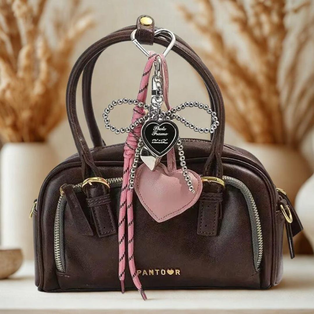 Leather Bag Charm Keychain, Heart Purse Charm, Backpack Accessory - Etsy