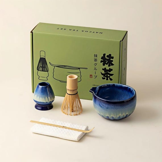 星月夜抹茶セット：反応釉片口茶碗、茶筅、茶托 - Etsy 日本
