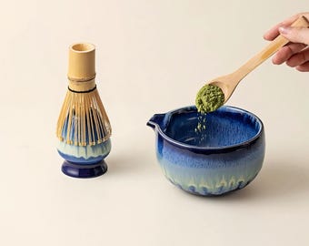 星月夜抹茶セット：反応釉片口茶碗、茶筅、茶托 - Etsy 日本