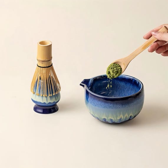 星月夜抹茶セット：反応釉片口茶碗、茶筅、茶托 - Etsy 日本