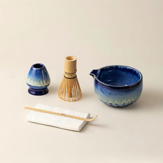 星月夜抹茶セット：反応釉片口茶碗、茶筅、茶托 - Etsy 日本