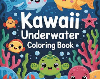 Coloring Book,Kawaii Underwater World , Cute Ocean Animals & Sea Life for Kids, 15 Pages Printable PDF