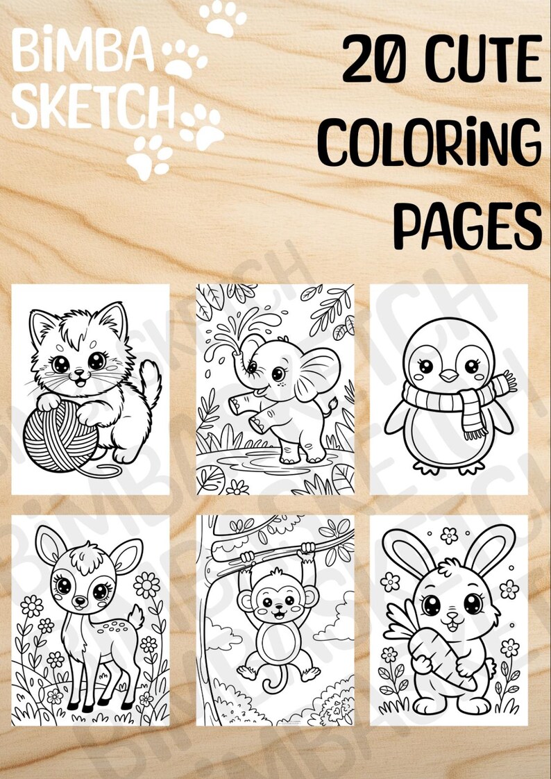 Cute Animals Coloring Book for Kids – 20 Kawaii Animal Pages, Printable ...