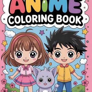 Anime-kleurboek voor kinderen – 15 kawaii-chibipagina&#39;s, afdrukbare digitale download