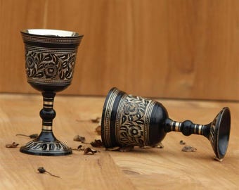 Engraved Brass Chalice Goblet: Medieval King Arthur Communion Cup