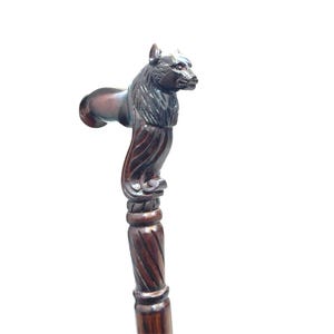 Hand-Carved Wolf/Dog Head Handle Walking Stick | Elegant Wooden Cane