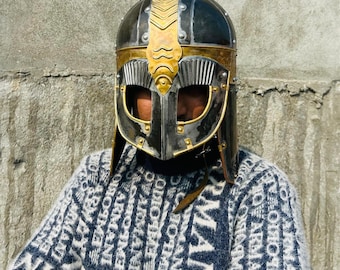 Gjermundbu Viking Helmet Anglo-Saxons Medieval Helmet With Chainmail & Wooden Stand
