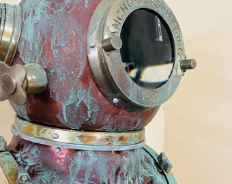 Antique Copper Brass Diving Helmet | Mark V Navy Replica, Anchor Engineering
