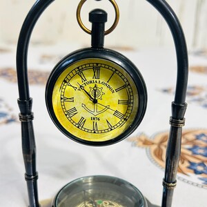 Zegar biurkowy z wahadłem w stylu marynistycznym, mosiężny, wyjątkowy prezent dla drużbów, działający podwójny instrument