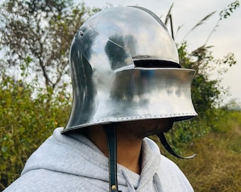Casco sallet alemán medieval, armadura de acero de guerrero gótico, accesorio para LARP y cosplay