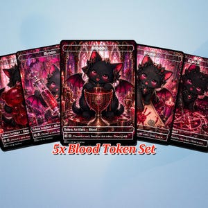 Conjunto de fichas mágicas, carta de ficha de sangre, gato vampiro, opción de cartas proxy foil