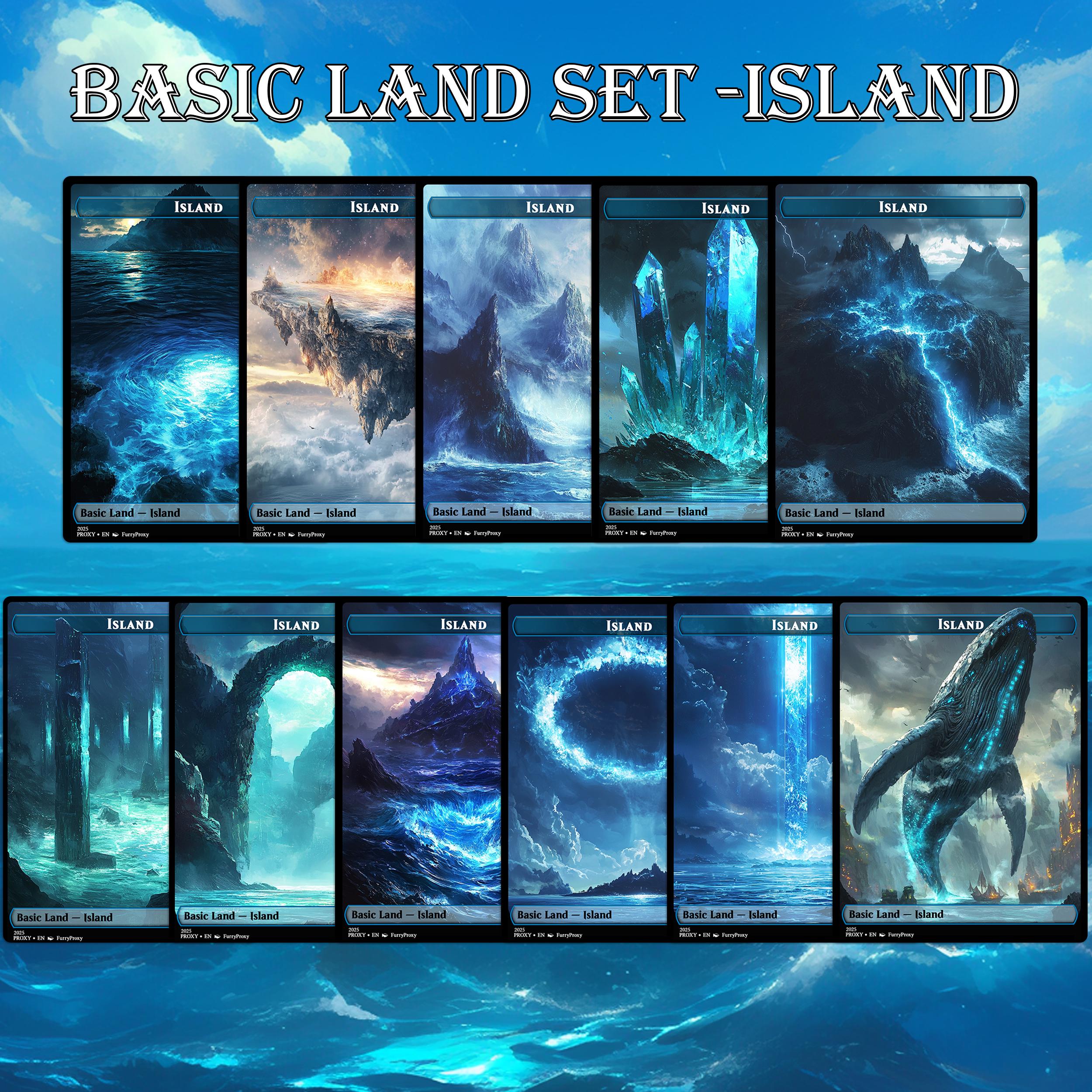 Island Proxy Basic Land Set , 10 X Epic Fantasy Style MTG Island