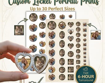 Aangepaste digitale fotoprint, hartvormig medaillon fotoformaat, digitale medaillon fotoprint, medaillon fotoprints medaillonfoto's