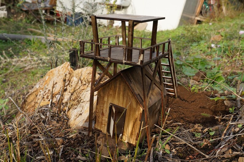 Wooden Watchtower Cabin Kit – Rustic DIY Miniature Tower House – Laser ...