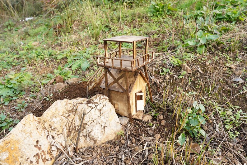 Wooden Watchtower Cabin Kit – Rustic DIY Miniature Tower House – Laser ...
