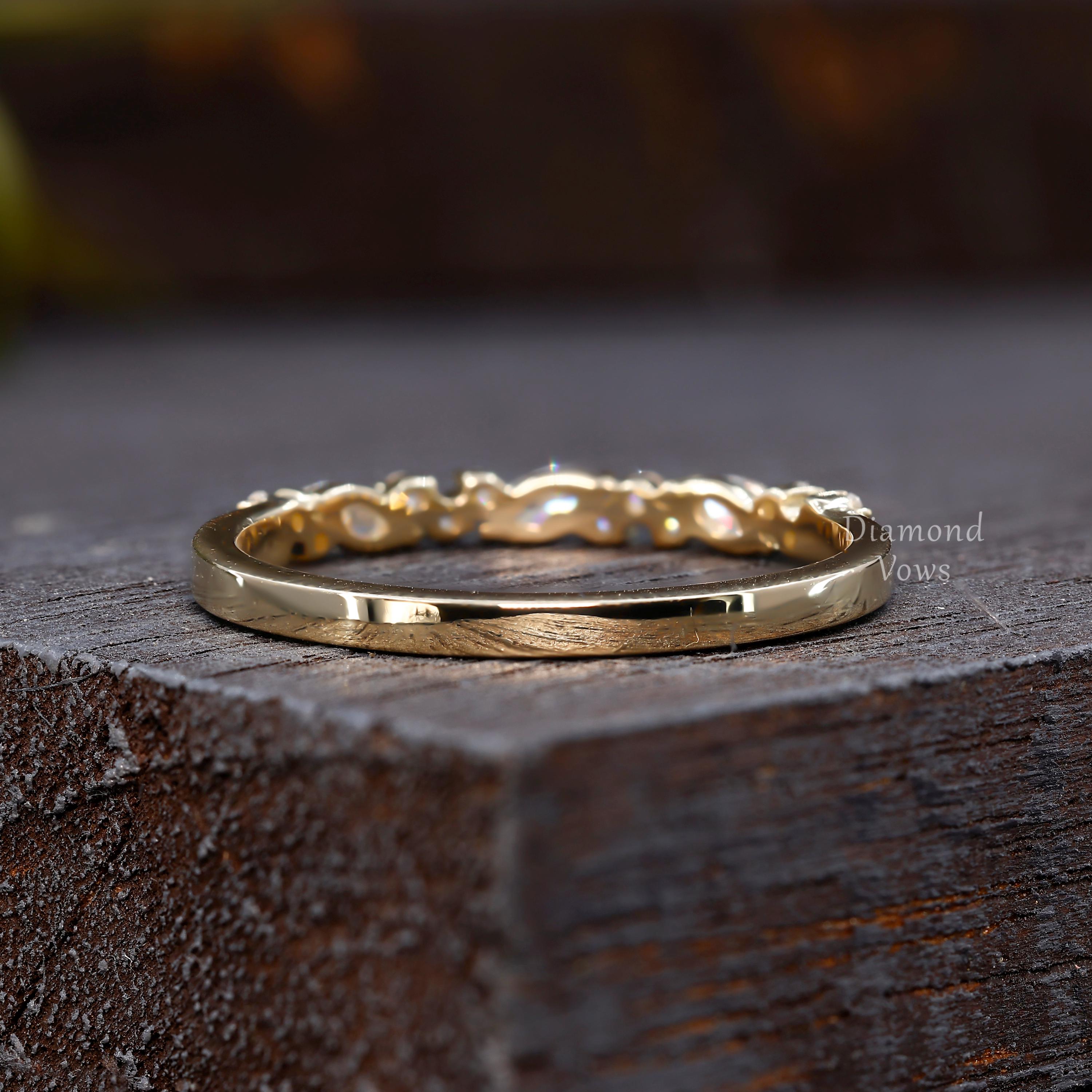 Half Eternity Moissanite Wedding Band Unique 14K Gold Vintage Delicate ...