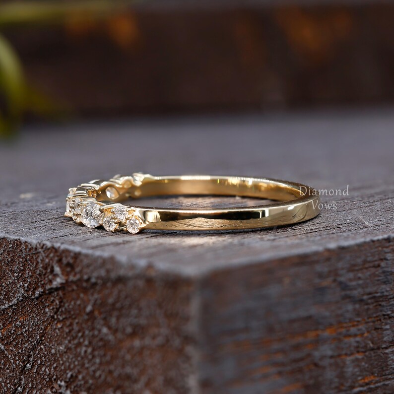 Half Eternity Moissanite Wedding Band Unique 14K Gold Vintage Delicate ...