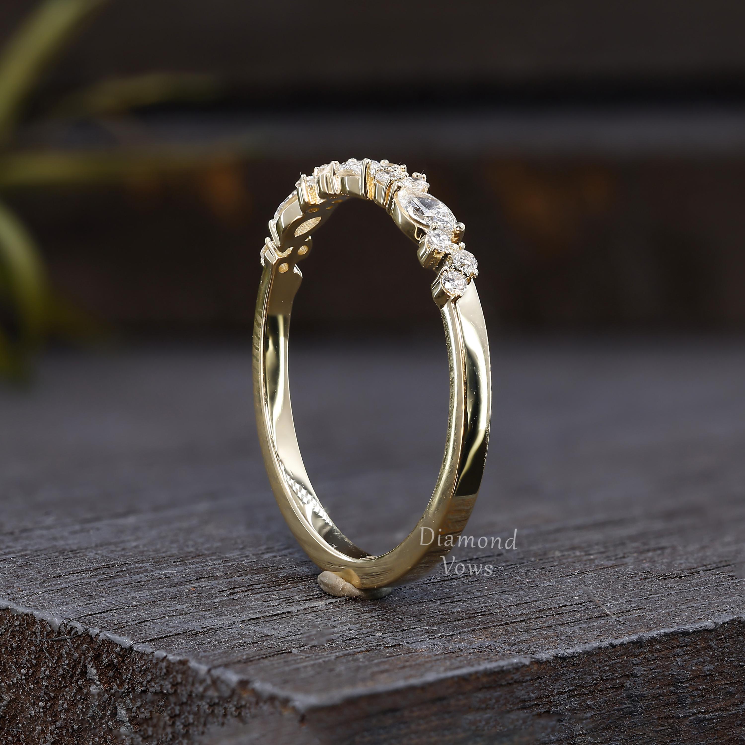 Half Eternity Moissanite Wedding Band Unique 14K Gold Vintage Delicate ...