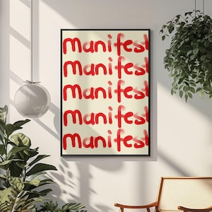 Manifest Wall Art – Motivational Digital Print | Red Typography Poster Instant Download