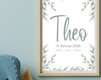 Personalized birth announcement | Name & birth details | Baby gift | Digital download A4 | Minimalist baby decor