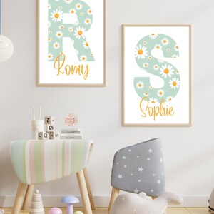 Personalized Initial Poster – Initial Letter with Name – Daisy Design – Digital Poster A4 – Floral Nursery Decor image 3
