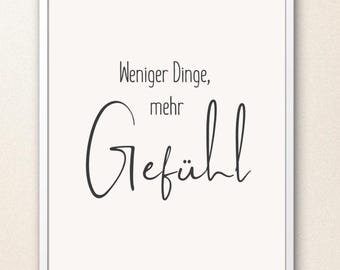 Minimalist Poster | "Fewer Things, More Feeling" | Modern Beige Wall Art | Mindfulness Poster | Spring | A4/A3 Digital Download
