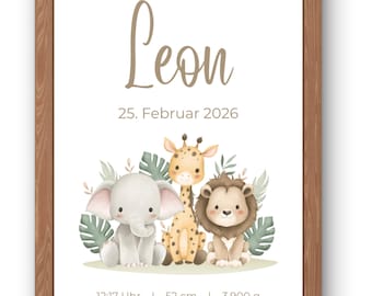 Personalized Zoo Birth Poster | Minimalist Nursery Decor | Name & Birth Details | Digital Poster | Baby Shower Gift
