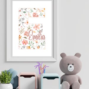 Personalisiertes Initial Poster – Anfangsbuchstabe mit Name – Wildblumen Design – Digitales Poster A4 – Blumen Kinderzimmer Deko