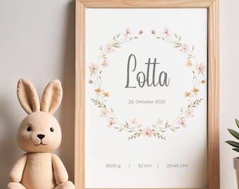 Personalized Birth Announcement - Baby Name & Birth Details - Digital Poster A4 - Baby Gift - Minimalist Nursery Decor