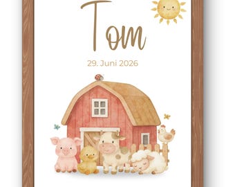 Personalized Farm-Themed Birth Poster | Minimalist Nursery Decor | Name & Birth Details | Digital Poster | Baby Shower Gift