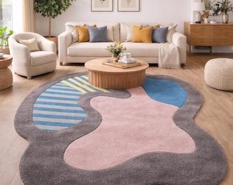 Modern Abstract Irregular Rug, Contemporary Area Rug, Handmade Tufted Carpet, Luxury , Scandinavian Floor Organic