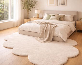 Alfombra de lujo con forma de nube, alfombra suave y mullida, alfombra moderna minimalista color crema, tejida a mano.