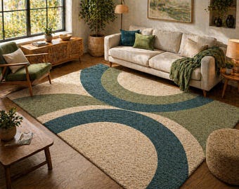 Modern Abstract Area Rug, Hand Tufted Wool Rug, Green Beige Geometric Carpet,, Custom Size ,