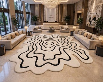 hand tuftet Luxury Organic Shape Rug | Modern Abstract Black White Carpet | Irregular Designer