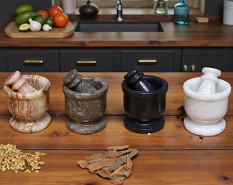 Marble Mortar and Pestle Set | Herb Grinder | Stone Crusher Bowl for Kitchen Countertop