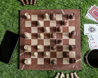 Handmade Marble Chess Set | Stone Board Game | Artistic Display for Home Decor