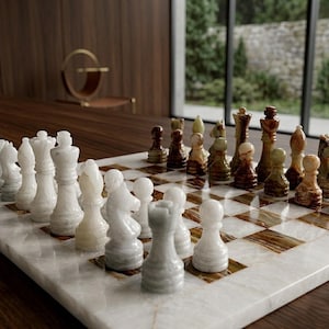 Onyx Marble Chess Set | Luxury Chess Board with Weighted Stone Pieces | Housewarming Gift