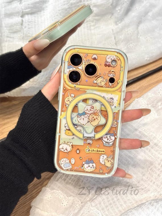 Glitter Chiikawa Star MagSafe Phone Case, iPhone 17 Case, iPhone 17 Pro Case, iPhone 17 Pro Max Case, Magnetic Stand, Cute Phone Case