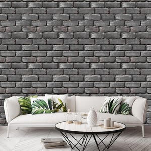Grey Brick Peel and Stick Wallpaper: Rustic Industrial Loft Wall Decor