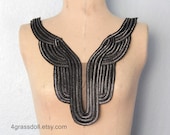 Black Satin and Silver Embroidery Applique / NT-13111