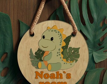 Insegna Nome Personalizzata Con Dinosauri Per Bambini - Decorazione Murale In Legno Per Cameretta, Giochi O Asilo - Regalo Originale Per Nascita O Compleanno