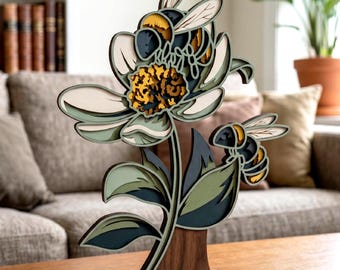 3D Biene Blume SVG / Multilayered Design / Honig Insekt / Laser Cut / Cricut / Frühling Garten Dekoration