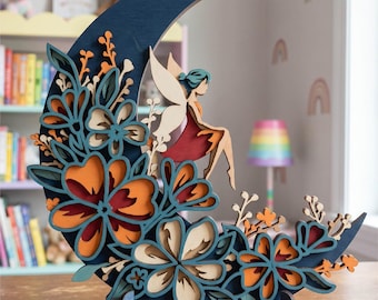 3D Fairy Moon SVG/ Multilayer Design/ Laser Cut/ Glowforge/ Floral Shadow Box/ Layered CNC